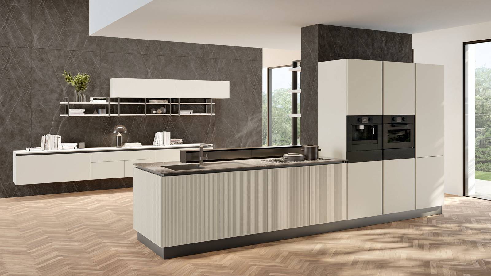 Nella cucina Round di Lube il lavello integrato nel top in Kerlite valorizza la continuità del piano di lavoro, creando una superficie visivamente uniforme che ne sottolinea lo stile contemporaneo e ne facilita le operazioni di pulizia. Le ante delle basi e delle colonne sono realizzate in Pet in una luminosa tonalità Sabbia tenue. Prezzo su richiesta. https://www.cucinelube.it Nella cucina Round di Lube il lavello integrato nel top in Kerlite valorizza la continuità del piano di lavoro, creando una superficie visivamente uniforme che ne sottolinea lo stile contemporaneo e ne facilita le operazioni di pulizia. Le ante delle basi e delle colonne sono realizzate in Pet in una luminosa tonalità Sabbia tenue. Prezzo su richiesta. https://www.cucinelube.it