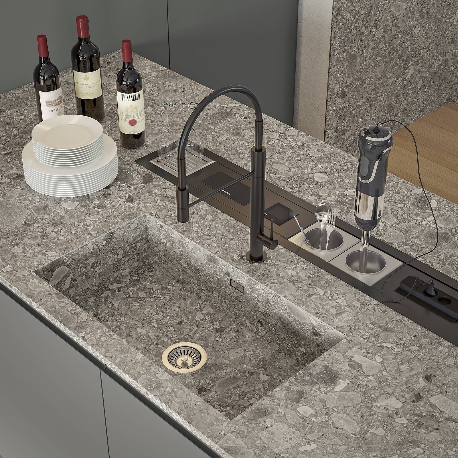 Un lavello perfettamente integrato nel piano lavoro in Gres Ceppo silk caratterizza la cucina di Arrex: l'ampia vasca rettangolare è costruita in Gres Terrazo Ceppo Silk che richiama i pavimenti tradizionali con frammenti di marmo e pietre inglobati in una base cementizia. La superficie materica risulta morbida al tatto, leggermente satinata, non lucida, ma nemmeno completamente opaca, in grado di offrire un look sofisticato e moderno a tutto l'ambiente. Prezzo su richiesta. https://www.arrex.it Un lavello perfettamente integrato nel piano lavoro in Gres Ceppo silk caratterizza la cucina di Arrex: l'ampia vasca rettangolare è costruita in Gres Terrazo Ceppo Silk che richiama i pavimenti tradizionali con frammenti di marmo e pietre inglobati in una base cementizia. La superficie materica risulta morbida al tatto, leggermente satinata, non lucida, ma nemmeno completamente opaca, in grado di offrire un look sofisticato e moderno a tutto l'ambiente. Prezzo su richiesta. https://www.arrex.it
