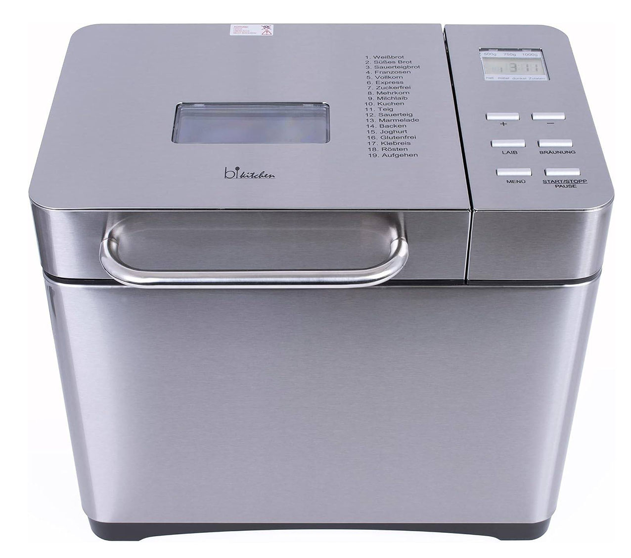Con ciascuno dei 19 programmi della macchina Bake 501 di Silva-Homeline è possibile regolare le dimensioni (500 gr/750 gr/1000 gr) e la doratura (chiaro/medio/scuro) del pane. In acciaio inox, ha potenza di 650 watt, timer di 5 ore ed è fornita con 1 teglia, 1 misurino, 1 cucchiaio dosatore, 1 gancio per impastare. Misura L 33 x P 22 x H 30 cm. Prezzo 78 euro. www.amazon.it