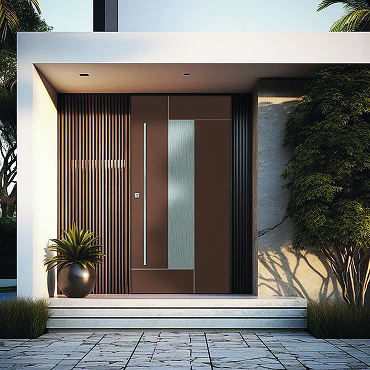 Porta blindata Sleek OUT Nocciola Piemonte (Hazelnut) con inserto Alluminio Porta blindata Sleek OUT Nocciola Piemonte (Hazelnut) con inserto Alluminio
