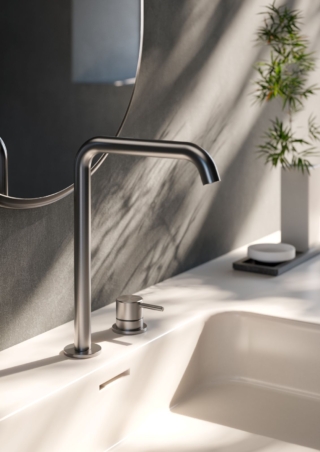 Si presenta con un design contemporaneo la nuova collezione di rubinetteria in acciaio inox INOX TECH di Paffoni proposta in foto nella versione miscelatore lavabo 2 fori con bocca girevole. La collezione è interamente realizzata in acciaio inox AISI316, un materiale che garantisce inalterabilità nel tempo e resistenza a graffi, macchie e segni di usura, garantendo una manutenzione minima. L’aspetto metallizzato si adatta a svariate tipologie di arredo e, oltre alla sua bellezza estetica, è resistente alla corrosione e mantiene nel tempo la sua lucentezza. www.paffoni.it – Cersaie 2026, Pad. 21, Stand A45