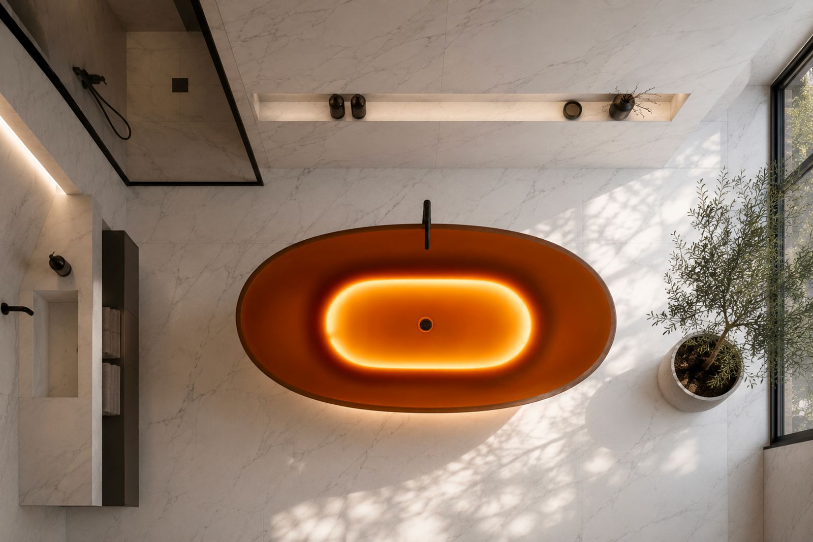 La vasca LUMINA di Glass Design è realizzata in VetroFreddo®, un materiale dalla straordinaria trasparenza con finitura Comfort Surface, una satinatura morbida e vellutata al tatto. Ha design ergonomico, caratterizzato da linee fluide e da un bordo stondato. È dotata di sistema di illuminazione LED integrato a 24V. La luce avvolge la vasca generando un suggestivo effetto floating che la fa apparire sospesa nello spazio, mentre all’interno si diffonde nell’acqua creando riflessi e giochi cromatici in continuo mutamento. Misura L 170 x P 81,7 x H 53,5 cm. www.glassdesign.it – Cersaie 2026, Pad. 21, Stand A17-B16
