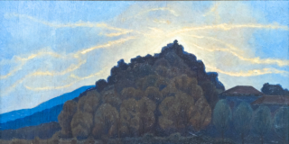 Luigi Russolo, La colline [titolo originale in francese, noto anche come La Collina, 1942], olio su tavola, 48×58 cm, Collezione del Comune di Portogruaro, Foto di Paolo Toffoli