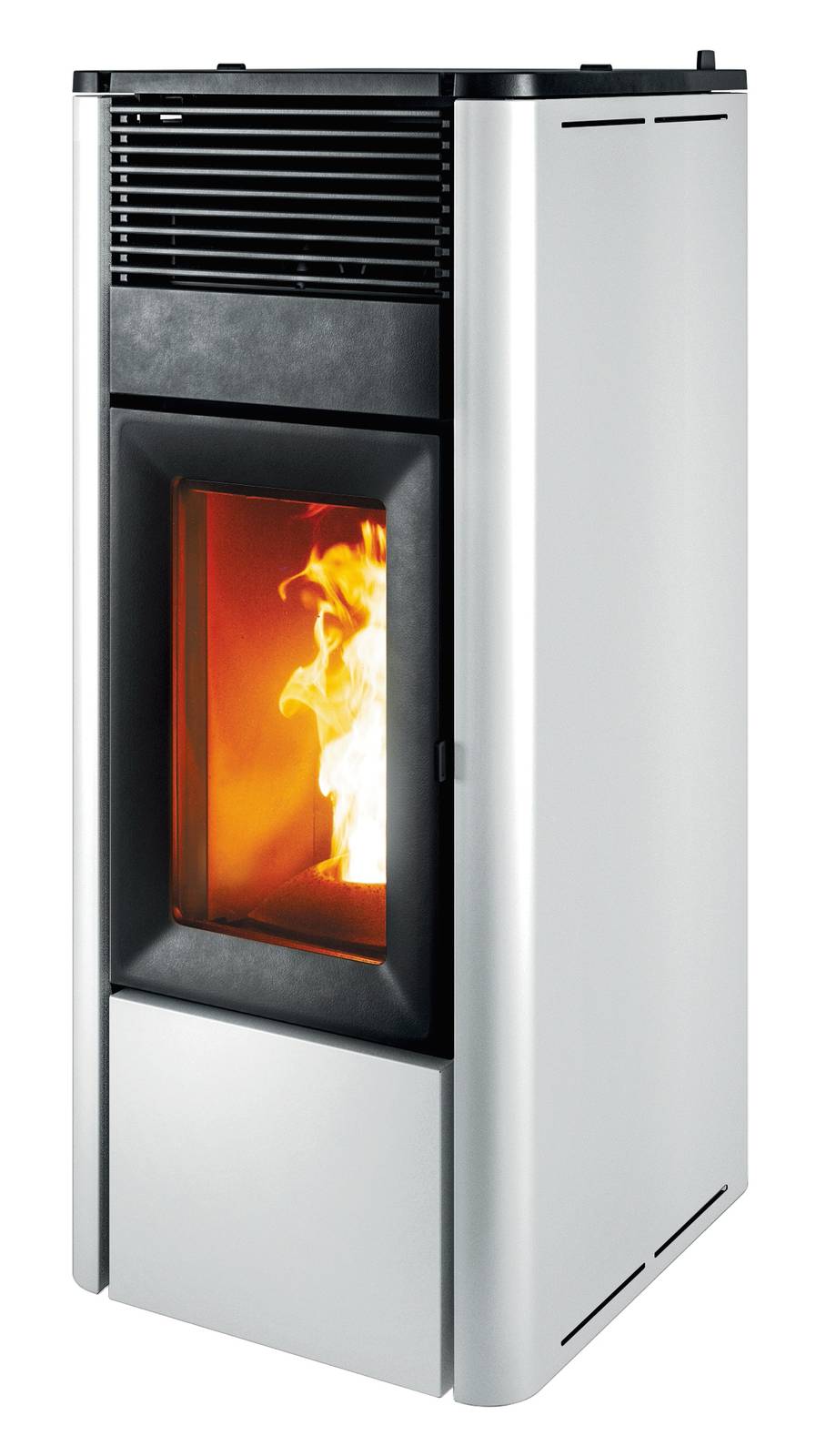 Offerta stufa a pellet MCZ Teia in finitura White: il peso è di 132 kg per la versione R e di 135 kg per la UP, scarico sul top.