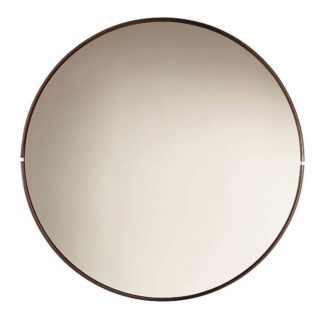 Lo specchio Omega di Riflessi ha la cornice in metallo verniciato bronzo che disegna due semicerchi tenuti insieme dallo specchio centrale. Nella misura Ø 180 cm costa 1.647 euro. www.riflessi.it