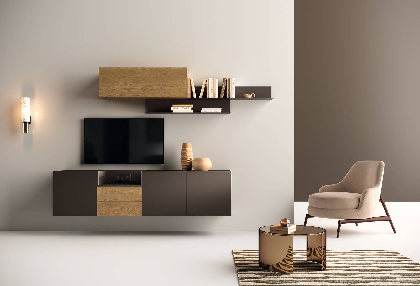Fa parte della linea Kosmos Living di Moretti Giorno e Notte la composizione KM318 che abbina il laccato Cacao Opaco all'essenza Rovere Biondo. La madia sospesa, che alterna moduli chiusi a un elegante vassoio in alluminio Metal Gray, è abbinata a mensole e pensili che si sviluppano orizzontalmente senza appesantire la parete. Misura L 276 x P 51,2/41 x H 215 cm. Prezzo 2.590 euro. https://moretticompact.it Fa parte della linea Kosmos Living di Moretti Giorno e Notte la composizione KM318 che abbina il laccato Cacao Opaco all'essenza Rovere Biondo. La madia sospesa, che alterna moduli chiusi a un elegante vassoio in alluminio Metal Gray, è abbinata a mensole e pensili che si sviluppano orizzontalmente senza appesantire la parete. Misura L 276 x P 51,2/41 x H 215 cm. Prezzo 2.590 euro. https://moretticompact.it