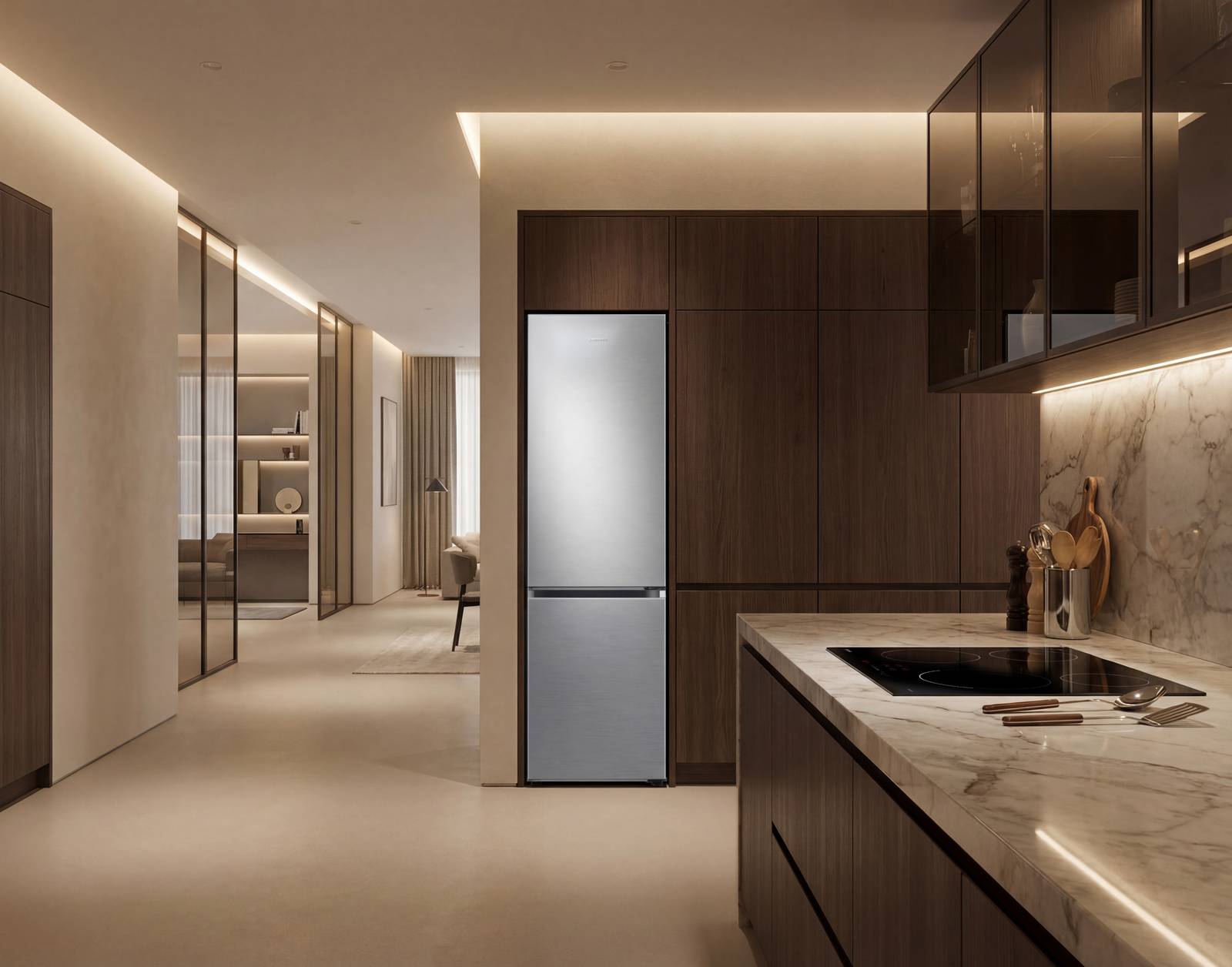 Emette una rumorosità di soli 29 dB il combinato AI RB38C7AGWS9/EF di Samsung. Tramite un doppio sistema di refrigerazione con evaporatori e ventole separati, la tecnologia Twin Cooling System™ ottimizza la temperatura e l’umidità all’interno di freezer e frigorifero per conservare più a lungo gli alimenti. Capiente 387 litri, ha tecnologia SpaceMax™ che consente di ridurre notevolmente lo spessore delle pareti, creando più spazio per la conservazione degli alimenti, senza antiestetiche sporgenze esterne. Total No Frost, misura L 59,5 x 66 x H 203 cm. Prezzo 1.399 euro. www.samsung.com Emette una rumorosità di soli 29 dB il combinato AI RB38C7AGWS9/EF di Samsung. Tramite un doppio sistema di refrigerazione con evaporatori e ventole separati, la tecnologia Twin Cooling System™ ottimizza la temperatura e l’umidità all’interno di freezer e frigorifero per conservare più a lungo gli alimenti. Capiente 387 litri, ha tecnologia SpaceMax™ che consente di ridurre notevolmente lo spessore delle pareti, creando più spazio per la conservazione degli alimenti, senza antiestetiche sporgenze esterne. Total No Frost, misura L 59,5 x 66 x H 203 cm. Prezzo 1.399 euro. www.samsung.com