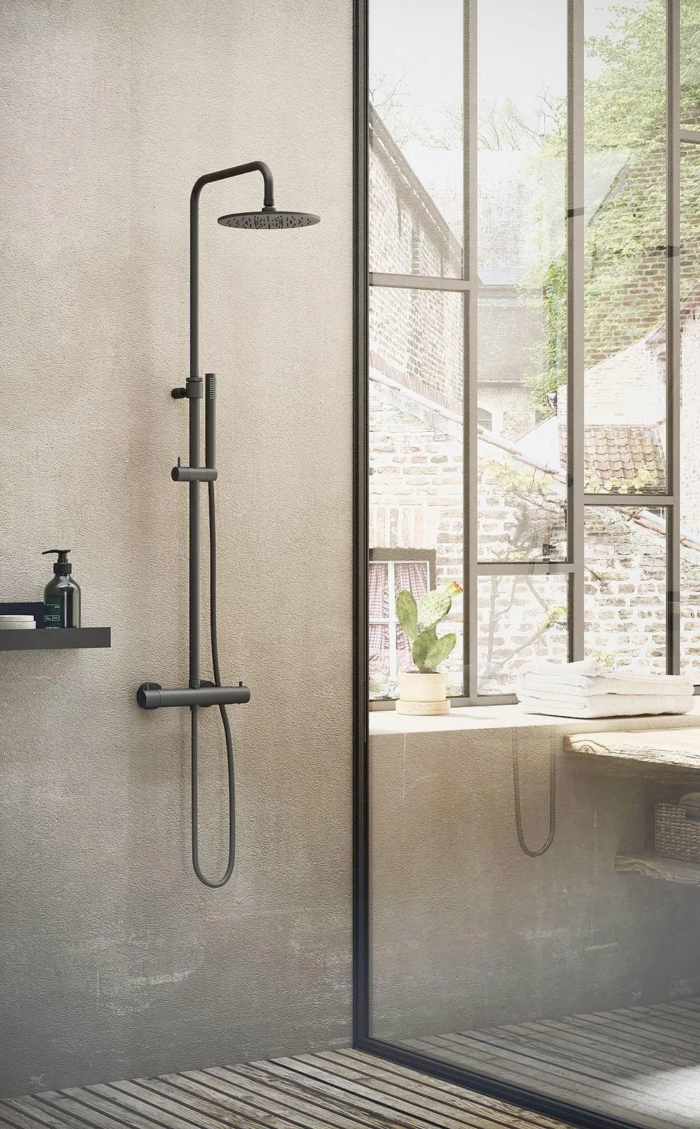 Colonna doccia nero opaco H 105 regolabile completa di soffione