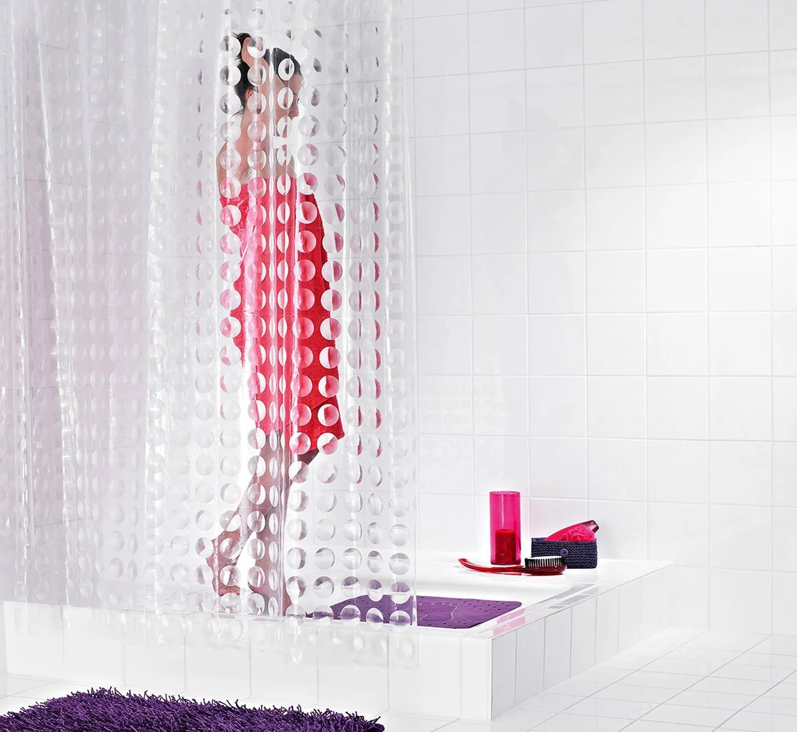Tenda per doccia Lilla monocromo di Gedy 120 x 200 cm in poliestere lavabile