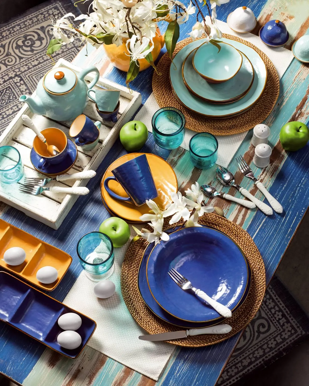 Servizio piatti tavola bormioli vetro decorato mediterraneo 18 pezzi
