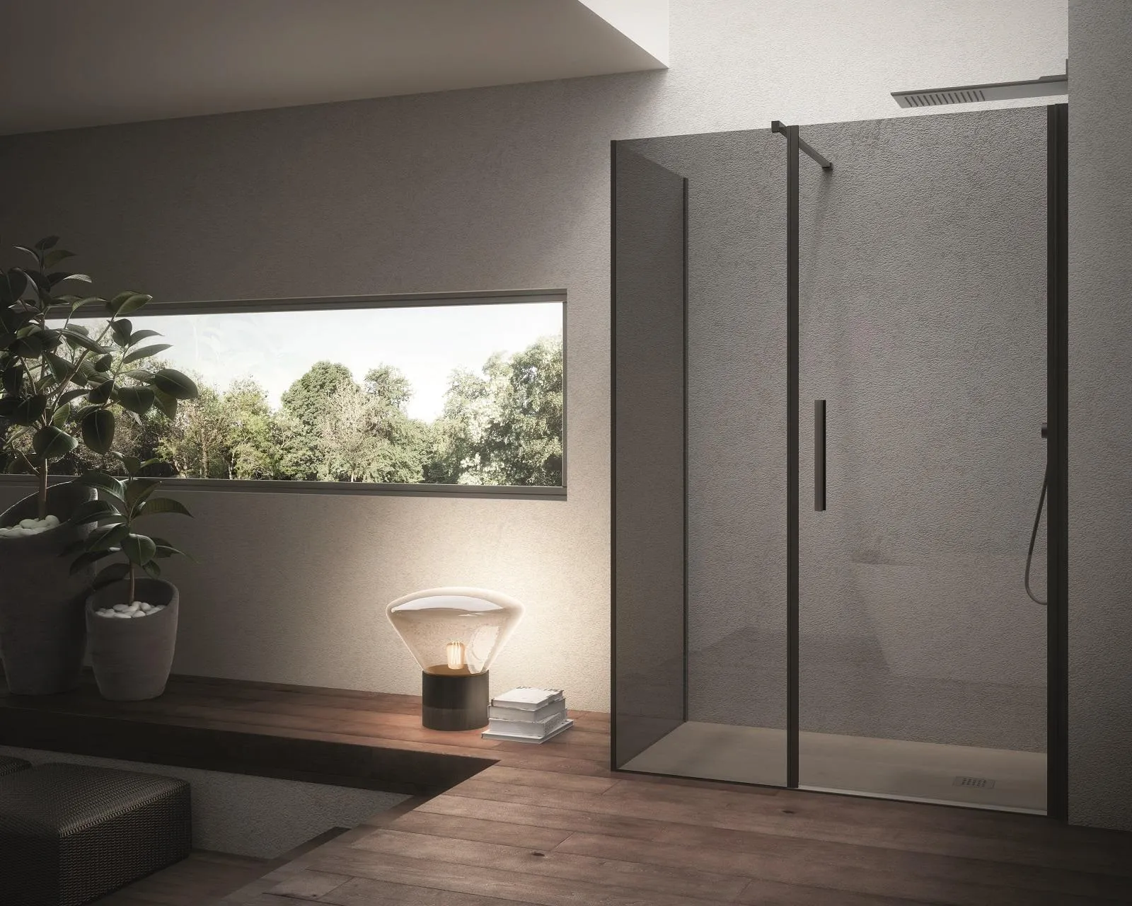 Box doccia con profilo alluminio colore nero apertura porta battente
