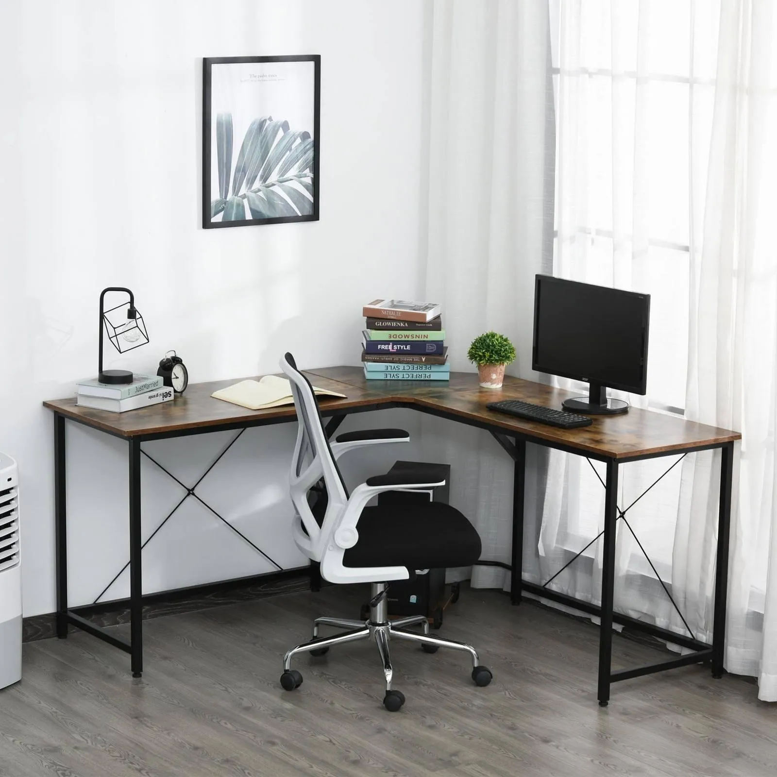 Scrivania per computer con libreria e 3 cassetti, scrivania moderna e  semplice per casa e ufficio, 99 cm, noce nero