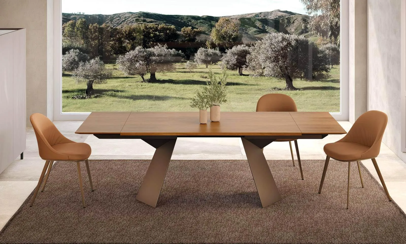 Tavolo allungabile da 140, 160, 180 o 200 cm piano in legno e struttura in  due